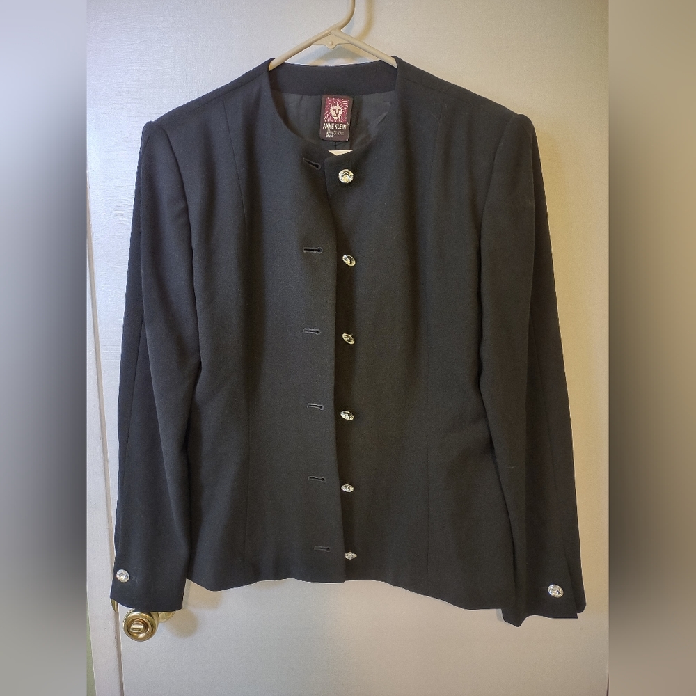 Anne Klein Vintage Beads Heavy Thick Winter Black Wool Shoulder Pad Blazer 10